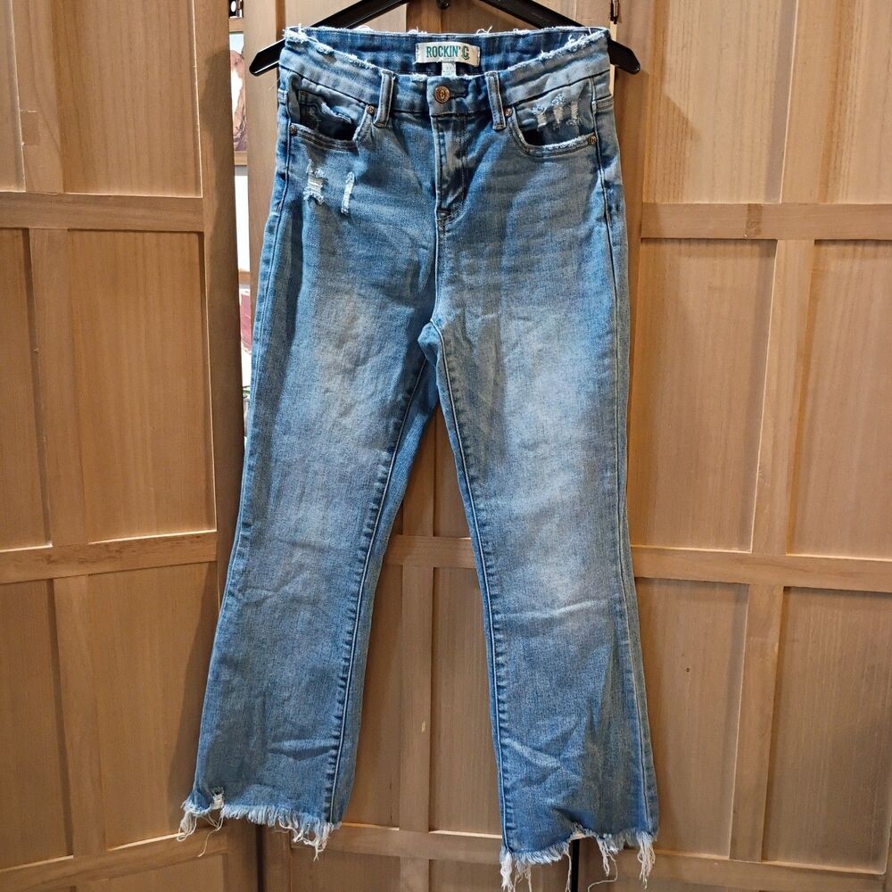 Rockin' C size 27 distress jeans raw hem